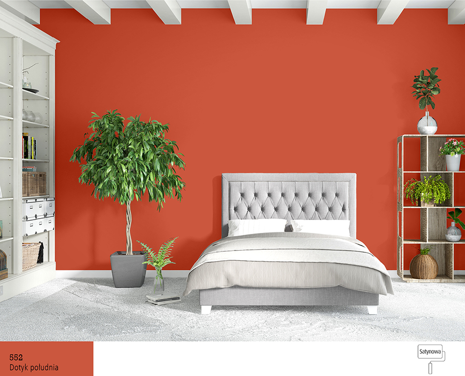 Ceglany kolor ściany w sypialni